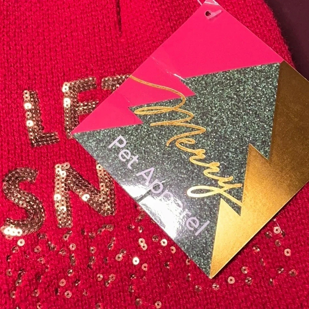 Christmas LET IT SNOW Red Gold Glitter Knit Sweater